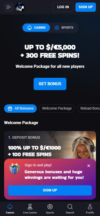 Luckyvibe Casino promotions area on a mobile device